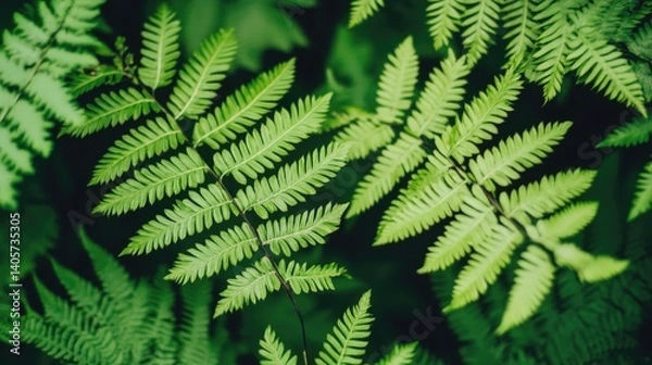 Obraz Lush green ferns in a dense cluster