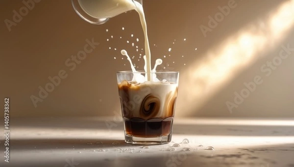 Fototapeta Iced or frosty coffee in a glass, with splashes of drops