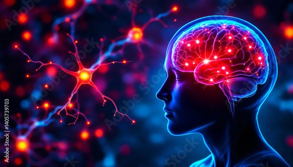 Fototapeta Representation of neural connections illustrating brain activity during cognitive processing at night