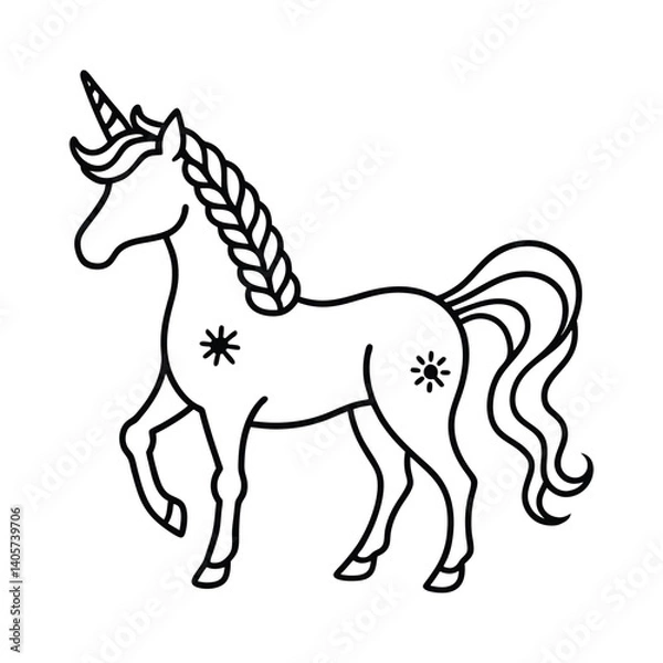 Fototapeta Elegant Unicorn Outline Minimalist Mythical Creature Drawing Line Art Vector Illustration