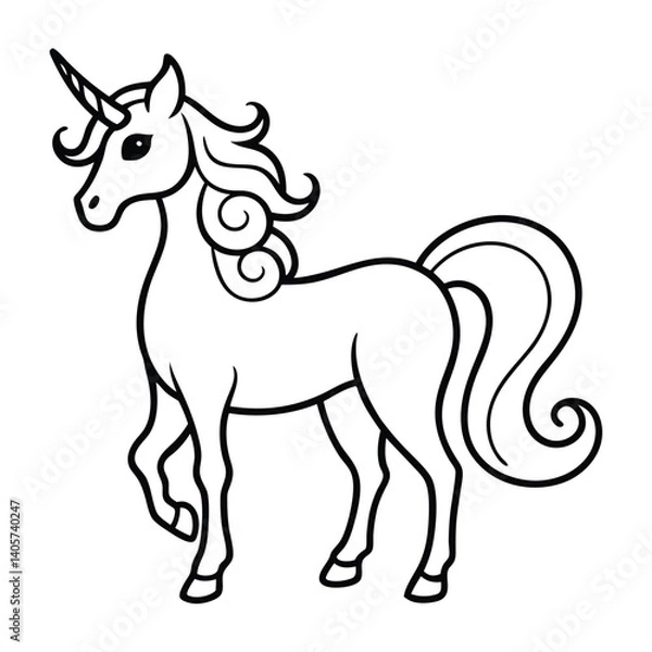 Fototapeta Elegant Unicorn Outline Minimalist Mythical Creature Drawing Line Art Vector Illustration