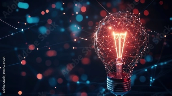 Obraz Glowing polygonal lightbulb, connected network