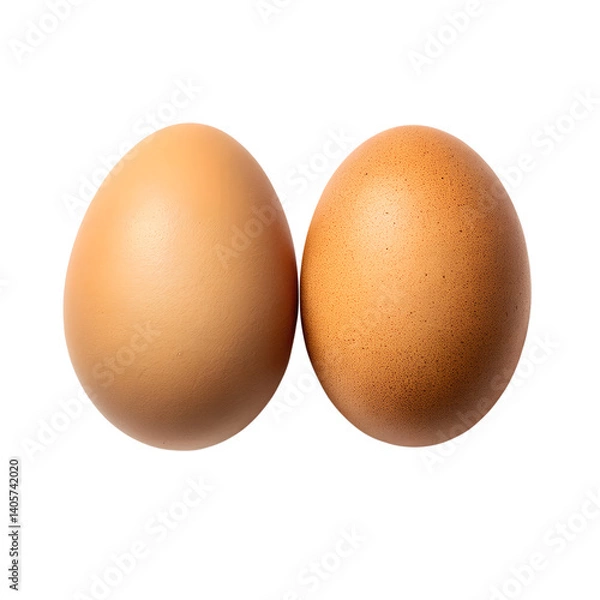 Obraz Two brown eggs close up, isolated on black background.