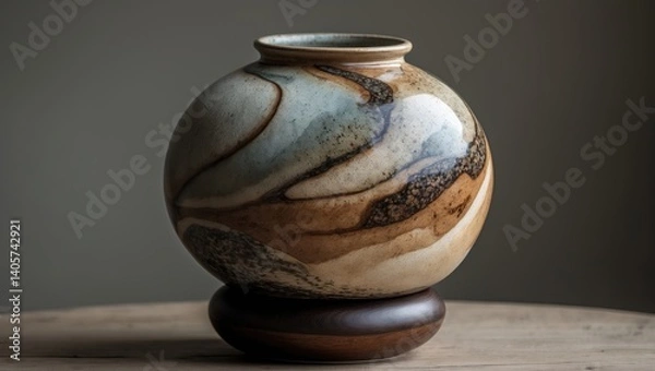 Obraz Raku Obvara Globe Ceramic Pottery Vase with Rainbow Aurora Textured Design for Home Decor
