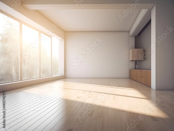 Fototapeta Inside a simple room with natural sunlight