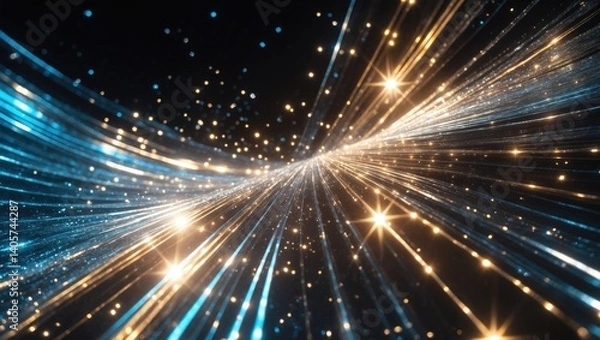 Obraz Colorful glare and shine from sun flares on a dark background, rainbow light effect and light rays on a sparkling surface.