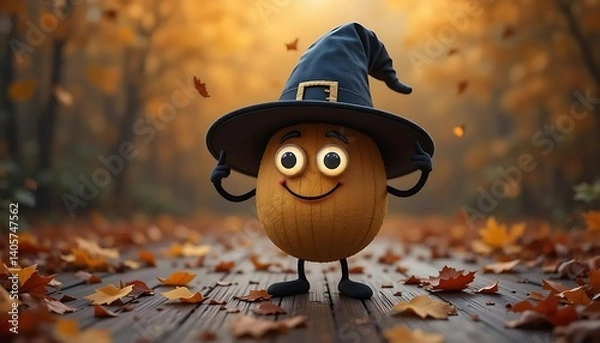 Fototapeta Dancing Pilgrim Hat with Googly Eyes – Funny Thanksgiving Clipart | A quirky and animated Pilgrim hat with googly eyes dancing happily, perfect for kid-friendly Thanksgiving materials, stickers,