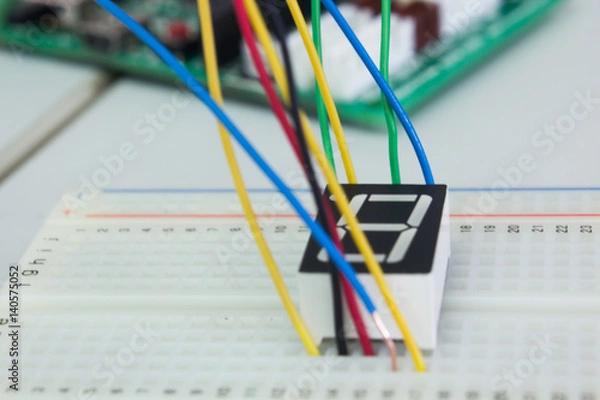 Fototapeta seven segment on white board electronic control number