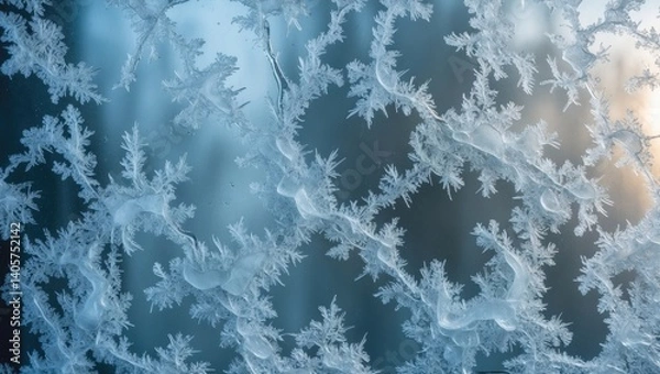 Fototapeta Ice formations on a window pane