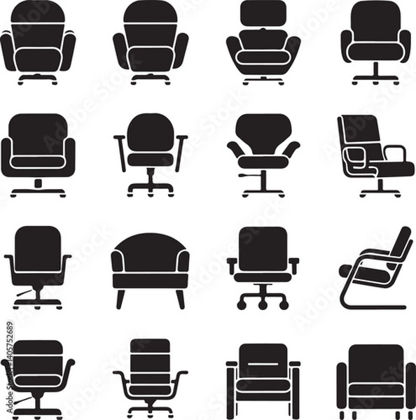 Obraz Set of black silhouettes of chairs vector on white background