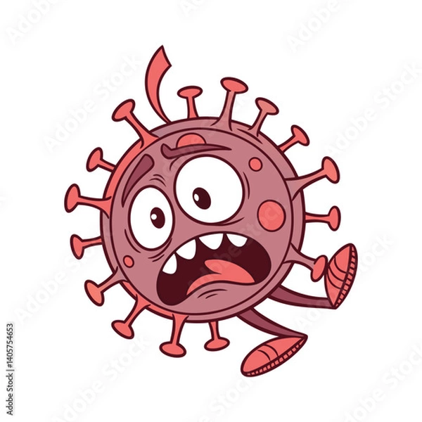 Fototapeta Scared virus vector cartoon character isolated on a white background.