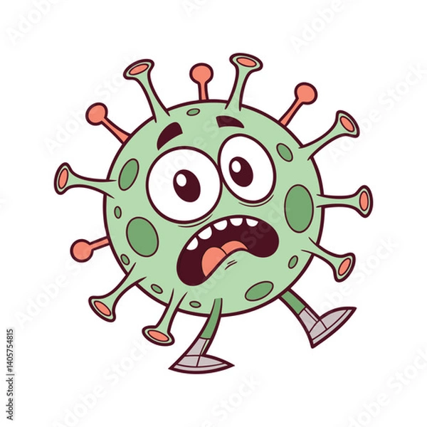 Fototapeta Scared virus vector cartoon character isolated on a white background.