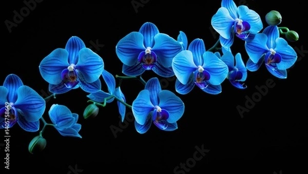 Fototapeta Colored Orchids on a dark backdrop with empty space