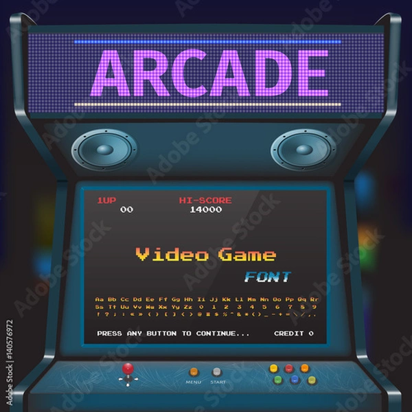 Fototapeta Arcade Video Game Font. 8 bit font. Arcade Retro Machine.