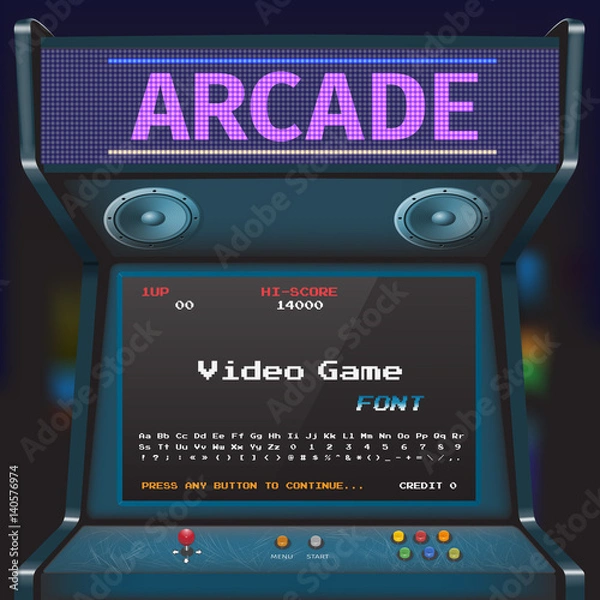 Fototapeta Arcade Video Game Font. 8 bit font. Arcade Retro Machine.