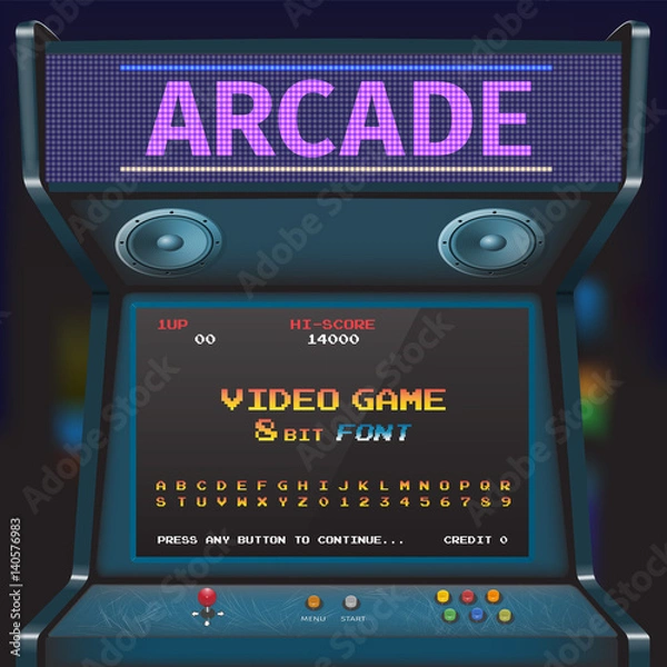 Fototapeta Arcade Video Game Font. 8 bit font. Arcade Retro Machine.