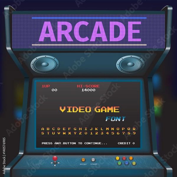 Fototapeta Arcade Video Game Font. 8 bit font. Arcade Retro Machine.