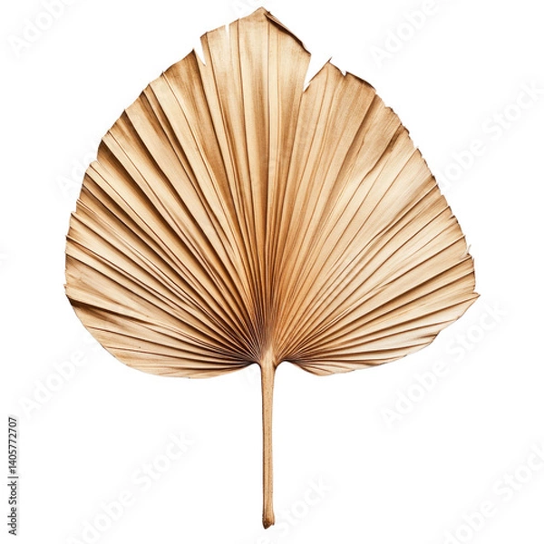Fototapeta A beautifully dried palm leaf with a fan-shaped structure displays detailed veins and folds. This elegant natural element adds a touch of organic beauty to various decor styles