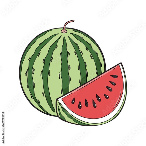 Fototapeta Fruitful red watermelon with slice