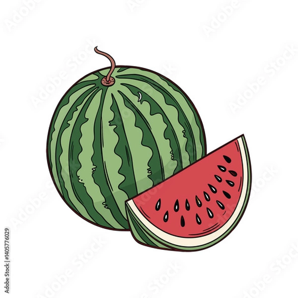 Fototapeta Fruitful red watermelon with slice