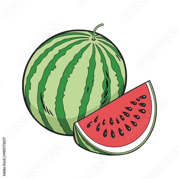 Fototapeta Fruitful red watermelon with slice