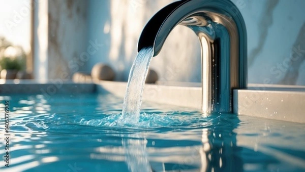 Fototapeta Contemporary spa showcasing a pool with water streams