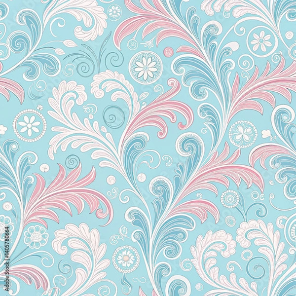 Obraz Elegant Light pink Floral Pattern on Green Background.