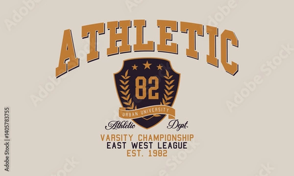 Fototapeta Athletic Urban University East-West League championship 1982 typography slogan with college varsity print for graphic tee t-shirt or sweatshirt.
