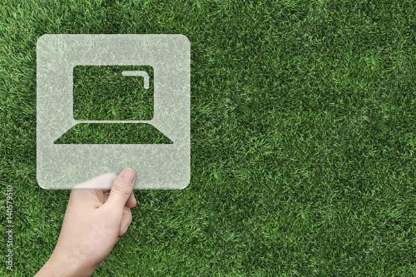 Obraz Notebook symbol message box with green grass background