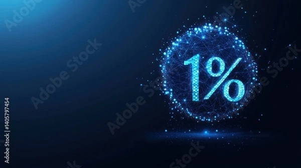 Fototapeta One percent symbol, digitally rendered