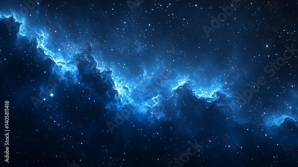 Fototapeta Star-Filled Galaxy with Bright Blue Nebulae, A stunning view of a star-filled galaxy with bright blue nebulae and countless stars scattered
