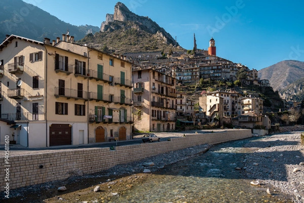 Fototapeta The Charming Streets of Tende Village: A Picturesque Setting in the Roya Valley, South of France