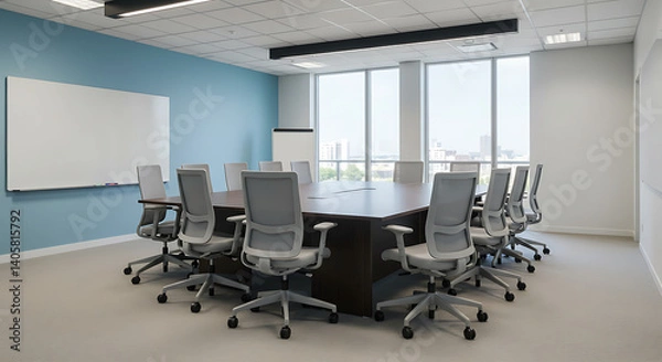 Obraz Modern Conference Room: Serene Space, City Views AI Generated