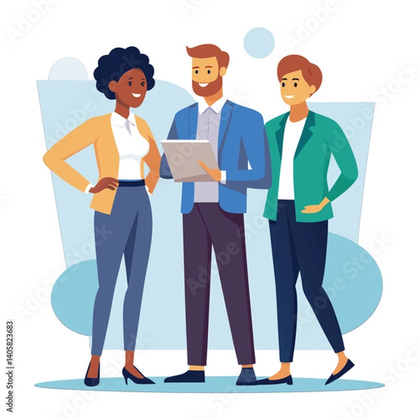 Fototapeta three-diverse-business-partners-standing-and-discus vector image  on white background