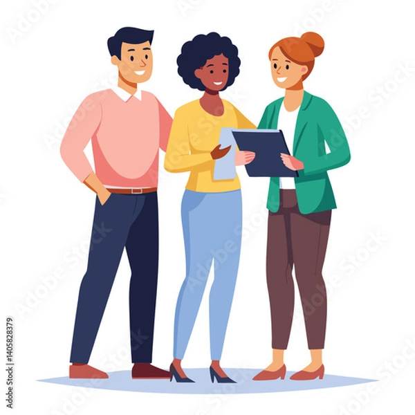 Fototapeta three-diverse-business-partners-standing-and-discus vector image on white background 