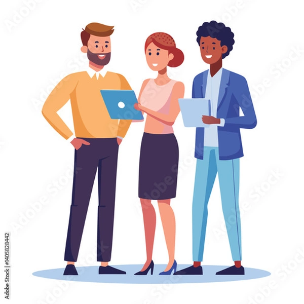 Fototapeta three-diverse-business-partners-standing-and-discus vector image on white background 