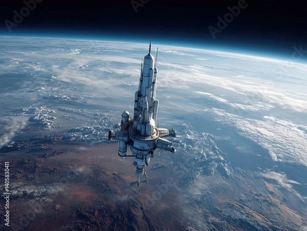 Fototapeta A spaceship escapes a fiery explosion Generative AI