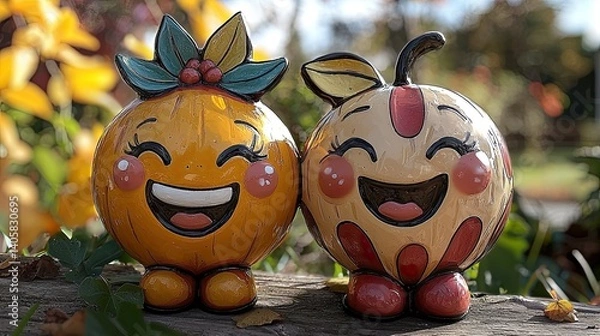 Fototapeta Laughing fruit characters with glossy finish Generative AI