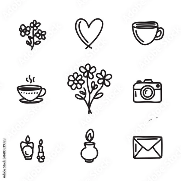 Obraz bundle of floral decoration set icons vector illustration design thick line, Mother's Day concept, Mother's day gift icon