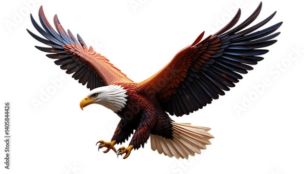 Fototapeta Patriotic 3D Eagle Icon with Animated Wings	A charming animated eagle icon symbolizing freedom, ideal for Fourth of July projects. Clean white background