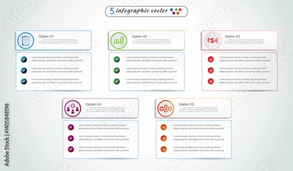 Obraz Infographic design template. Timeline concept with 5 steps with icon. Can be used for workflow layout, Presentation, diagram, banner, Vector illustration with 5 columns options