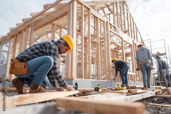 Obraz construction crew building a new home