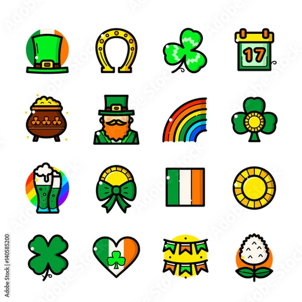 Obraz St. Patricks Day icons set, vector illustration