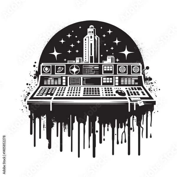 Obraz Abstract vector illustration of a mission control center with space theme