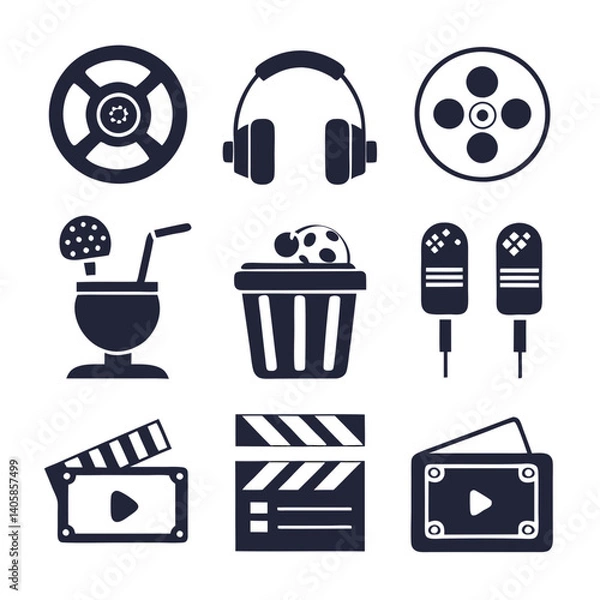 Fototapeta Media and Entertainment Icon Set, Black and White