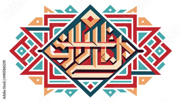 Fototapeta Colorful geometric Arabic calligraphy illustration featuring a vibrant design with intricate shapes and patterns, capturing cultural essence