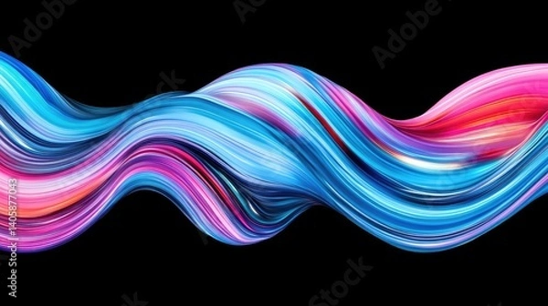 Fototapeta Vibrant, swirling abstract paint streaks against a black backdrop.