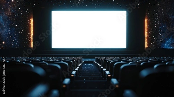 Fototapeta Empty Cinema Theater with Blank Screen and Starry Walls