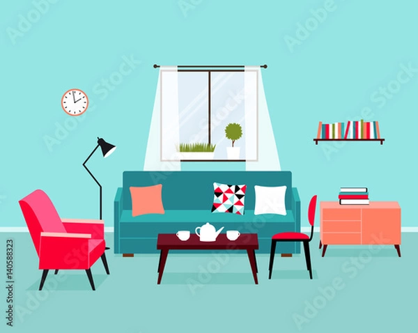 Obraz Vector interior of the living room with window
