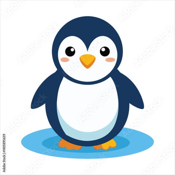 Fototapeta Cheerful Cartoon Penguin with Winter Scarf and Hat in Snowy Setting